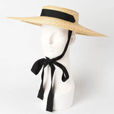 Black Ribbon Wide Brim Straw Hat — 15 cm or 18 cm