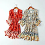 Boho Mini Dress – “Scarlet Nomad” Flowy Tribal Sundress in Rust Red