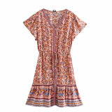 Boho Mini Dress – “Midnight Bloom” Button Front Floral Dress in Black & Pink