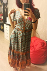 Bohemian Maxi Dress – “Terracotta Breeze” Flowy Summer Dress in Pink and Mint