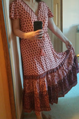 Bohemian Maxi Dress – “Terracotta Breeze” Flowy Summer Dress in Pink and Mint