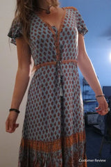 Bohemian Maxi Dress – “Terracotta Breeze” Flowy Summer Dress in Mint and Pink