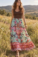 Heart Chakra Green boho maxi skirt — editorial cover