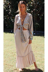 Boho Top for Women – Bohemian Blouse - “Olive Meadow”  in Red & Beige