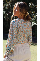 Boho Top for Women – Bohemian Blouse - “Olive Meadow”  in Red & Beige