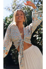 Boho Top for Women – Bohemian Blouse - “Olive Meadow”  in Red & Beige