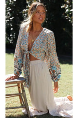 Boho Top for Women – Bohemian Blouse - “Olive Meadow”  in Red & Beige