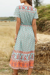 Bohemian Maxi Dress – “Terracotta Breeze” Flowy Summer Dress in Pink and Mint