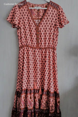 Bohemian Maxi Dress – “Terracotta Breeze” Flowy Summer Dress in Mint and Pink