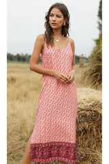 Boho Slip Maxi Dress – “Sundown Sage” Sleeveless Floral Dress in Green & Saffron