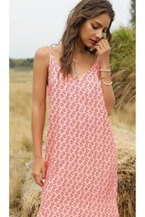 Boho Slip Maxi Dress – “Sundown Sage” Sleeveless Floral Dress in Green & Saffron