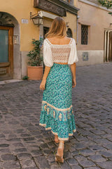 Hippie Maxi Skirt – “Peacock Bloom” Vintage Printed I Green and Red