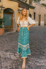 Hippie Maxi Skirt – “Peacock Bloom” Vintage Printed I Green and Red