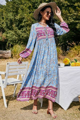 Boho Maxi Gown – “Wild Orchid” Loose Flowing Dress in Blue