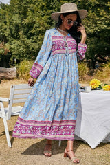Boho Maxi Gown – “Wild Orchid” Loose Flowing Dress in Blue