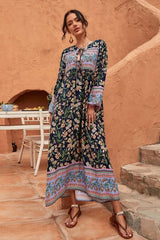 Boho Maxi Gown – “Wild Orchid” Loose Flowing Dress in Black