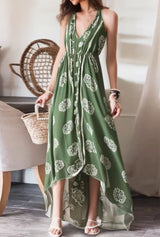 Bohemian Summer Maxi Dress – Ayla Backless Flowy Halter Dress in White, Green, Purple