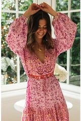 Boho Maxi Gown – “Vacation in Pink” Flowy Dress for Women