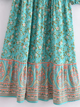 Boho Maxi Dress, Sundress, Wild Floral in Green Mint