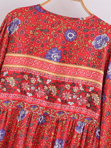 Bohemian Maxi Gown – “Wildfolk Garden” Floral Long Sleeve Dress in Turquoise Bloom