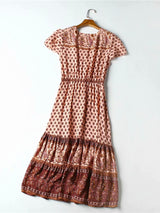 Bohemian Maxi Dress – “Terracotta Breeze” Flowy Summer Dress in Mint and Pink