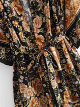 Bohemian Robe – “Rosa Pink Black Midnight” Kimono Cover-Up for Beach or Lounge