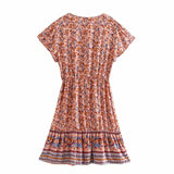 Boho Mini Dress – “Midnight Bloom” Button Front Floral Dress in Black & Pink