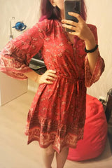 Boho Mini Dress – “Scarlet Nomad” Flowy Tribal Sundress in Rust Red