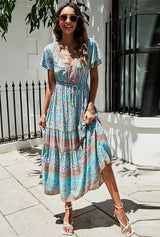 Boho Maxi Dress – Summer Dress – 'Seabreeze Bloom' Sundress in Blue, Pink & Green”