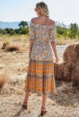 Boho Maxi Dress - Summer Dress – “Golden Field” Off-Shoulder Floral Midi Sundress