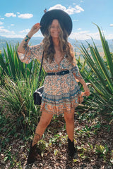 Boho Mini Dress – “Scarlet Nomad” Flowy Tribal Sundress in Rust Red