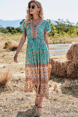 Boho Maxi Dress – Summer Dress – 'Seabreeze Bloom' Sundress in Blue, Pink & Green”