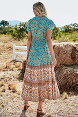 Boho Maxi Dress – Summer Dress – 'Seabreeze Bloom' Sundress in Blue, Pink & Green”