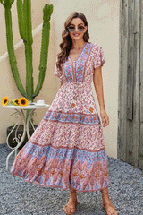 Boho Maxi Dress – Summer Dress – 'Seabreeze Bloom' Sundress in Pink, Blue & Green”
