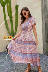 Boho Maxi Dress – Summer Dress – 'Seabreeze Bloom' Sundress in Green, Pink & Blue