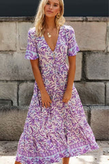 Boho Maxi Dress – “Wild Floral in Purple Lavender” Flowy Sundress for Women