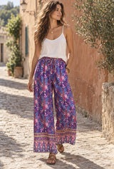 Meadow Purple floral wide leg pants, Wild Rose Boho original editorial cover