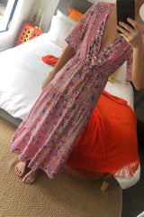 Boho Maxi Dress – “Wild Floral in Pink” Flowy Sundress for Women