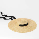 Black Ribbon Wide Brim Straw Hat — 15 cm or 18 cm