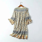 Boho Mini Dress – “Scarlet Nomad” Flowy Tribal Sundress in Rust Red