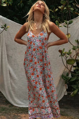 Boho Maxi Dress – “Wild Bloom” Strappy Floral Sundress in Soft White for Women