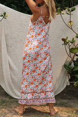 Boho Maxi Dress – “Wild Bloom” Strappy Floral Sundress in Soft White for Women