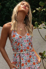 Boho Maxi Dress – “Wild Bloom” Strappy Floral Sundress in Soft White for Women