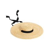 Black Ribbon Wide Brim Straw Hat — 15 cm or 18 cm