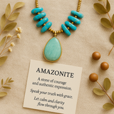 Boho Necklace, Blue Amazonite, Seed Beads Jasper and Amazonite