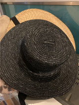 Boho Hat - Summer Sun, Beach, Wide Brim Straw Hat with Minnie Black Ribbon