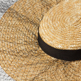 Boho Hat - Summer Hats, Sun Hat, Beach Hat - Wide Brim Straw Hat, Vintage Style with Long Ribbon Mesh Darcy