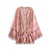 Boho Robe, Kimono Robe,  Beach Cover up, Pink and Yellow Flower