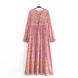 Boho Maxi Gown – “Blue Pink Sky” Loose Flowing Dress for Women
