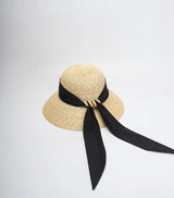 Boho Sun Beach Hat - Wide Brim Wheat Straw Hat with Black Ribbon